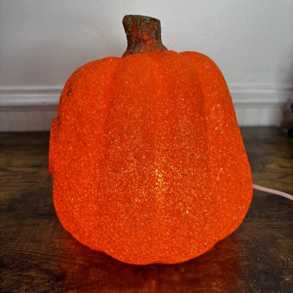 Jack O Lantern Pumpkin Melted Plastic Popcorn Light Up Vintage Halloween 8.5" - Picture 14 of 15
